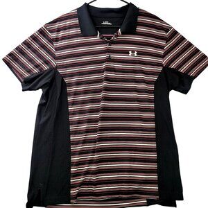 Under Armour Mens XL Striped Polo Shirt Black Red Performance Golf Apparel